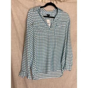 Ann Taylor Long Sleeve Blue Gingham Blouse Size Small